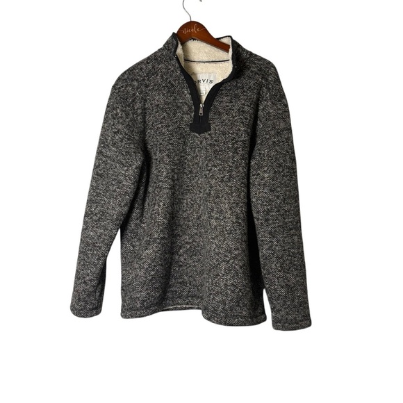 ORVIS Brighton 1/4 Zip Faux Sherpa Lined Marled Gray Black Sweater Jacket Large - Picture 2 of 8